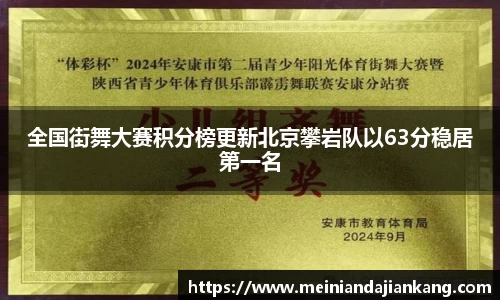 全国街舞大赛积分榜更新北京攀岩队以63分稳居第一名