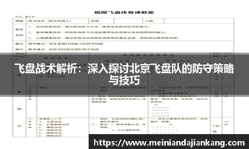 飞盘战术解析：深入探讨北京飞盘队的防守策略与技巧